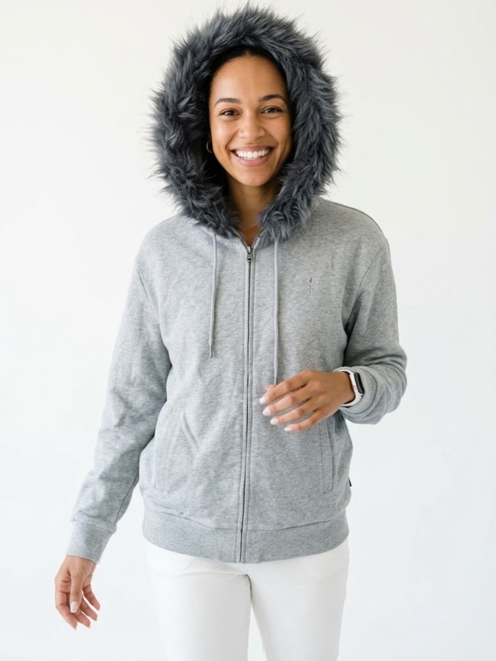 NWT Opening Ceremony Torch Logo Faux Fur Hood Zip Sweatshirt Hoodie Sz M